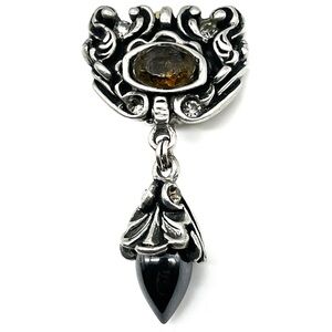 Vintage 80s Signed Fahrenheit 2 Tone Modernist Clip On Earrings Zirconia Amber